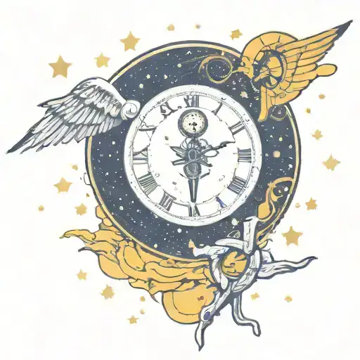 Caduceus Symbol In Side A Clock Floating In Space Surrounded By The Universe And Stars