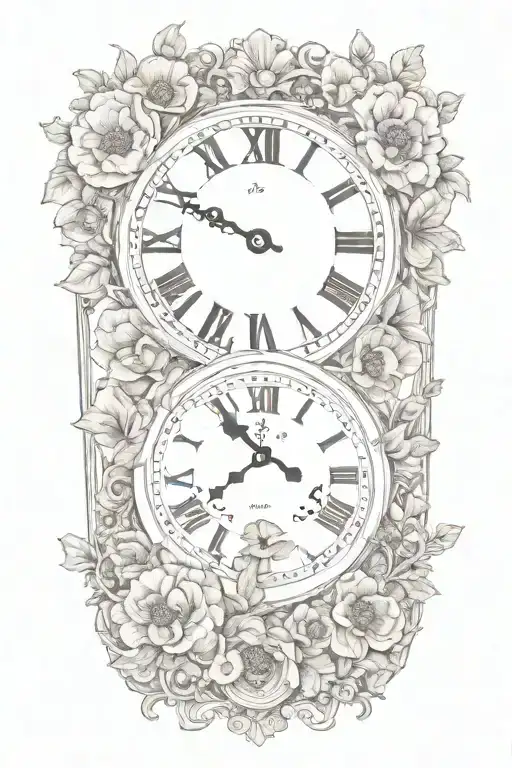 Two Clocks Surrounded By Poppies And Roses
