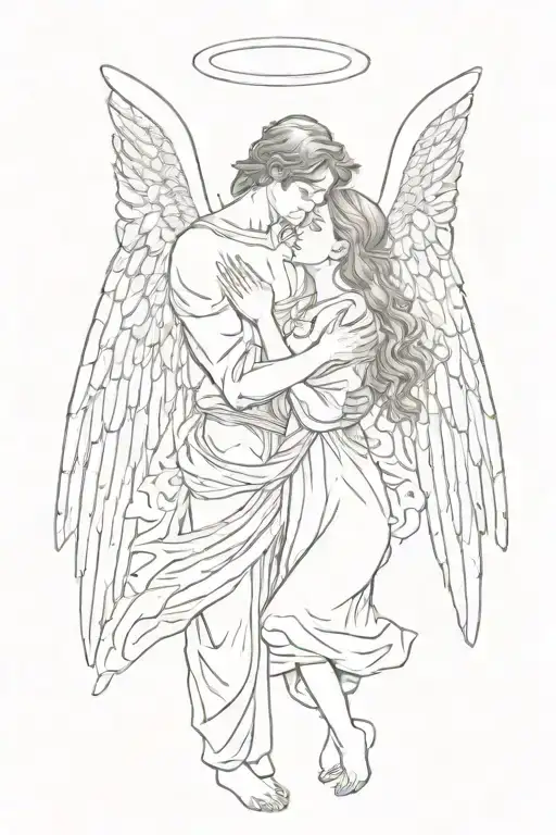 Male Angel And Girl Holding Each Other