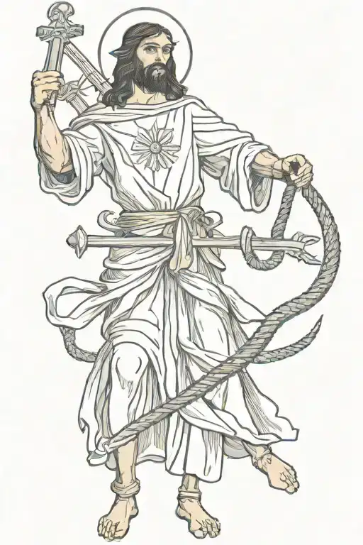 Jesus As A Warrior Slaying A Snake With A Sword That Is In The Form Of A Cross