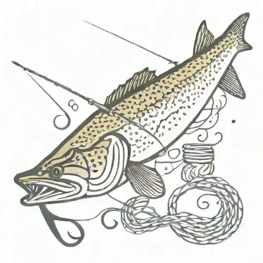 A Pike With The Letters Scf And A Fishing Line With A Hook