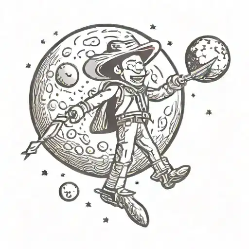 Moon That Has A Cowboy Hat On Top And A Rocket Around The Moon