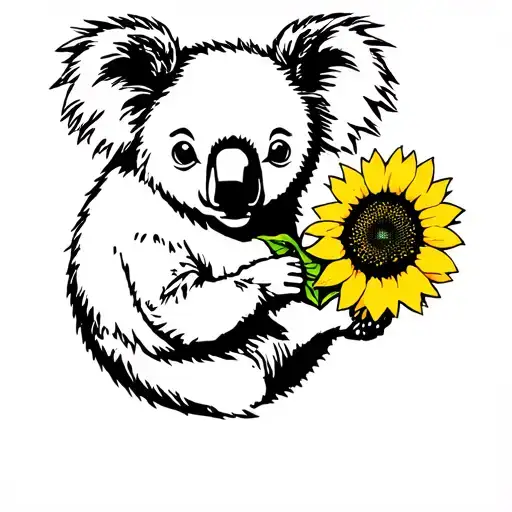 Koala Holding A Sunflower