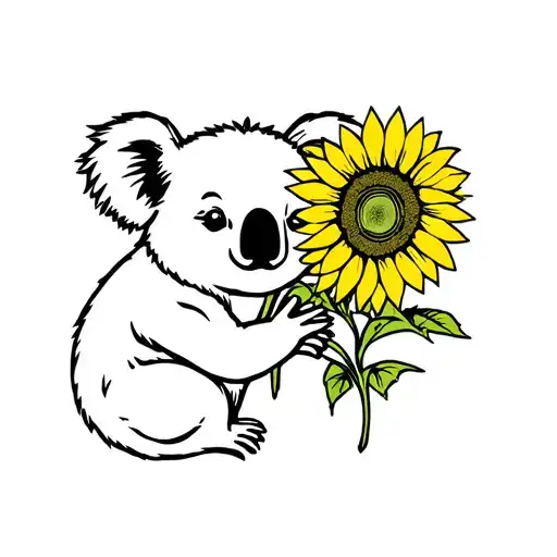 Koala Holding A Sunflower Intertwined