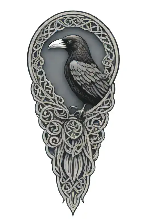 Celtic Dara Knot With A Raven Intertwined With Celtic Patterns With The Raven