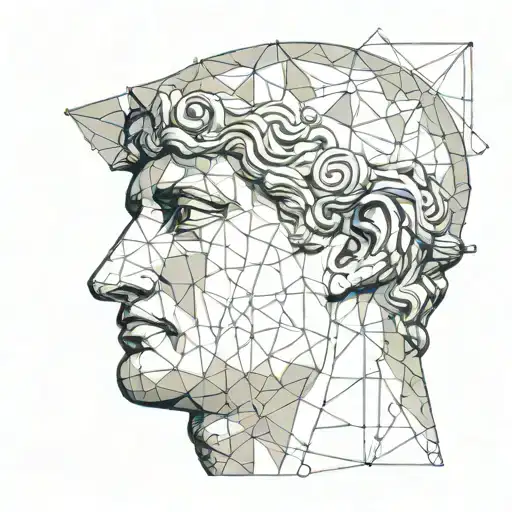 Roman Statue Head Infront Of Geometric Representation