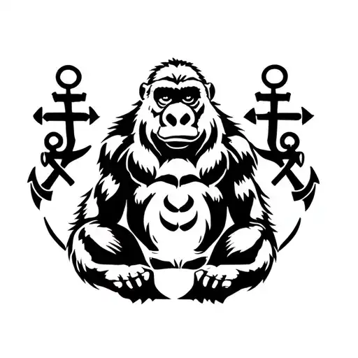 Silver Back Gorilla With Anchors In Each Hand