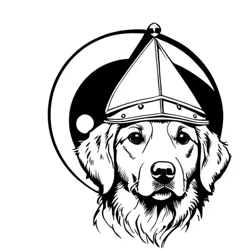 Golden Retriever Puppy Head Wear A Knight Hat With The Moon Behind Glibi Style
