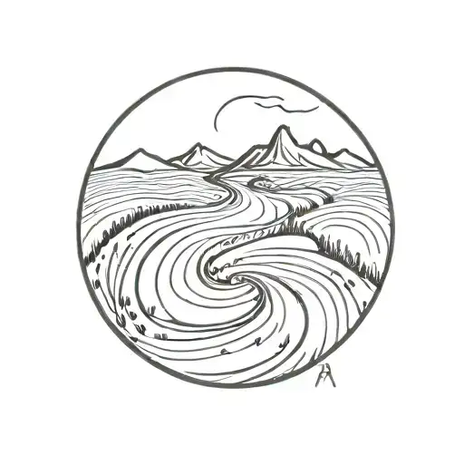 A Minimalist Tattoo Design Of A Winding Road Symbolizing Life's Journey