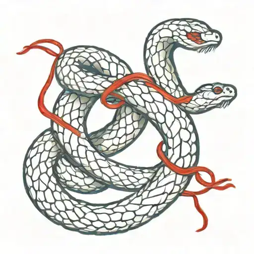Snake With Red Thread Crossed Together Representing