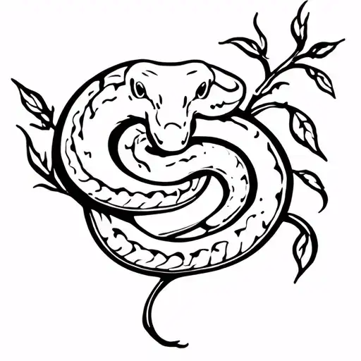 Ball Python Wrapped Around A Vine