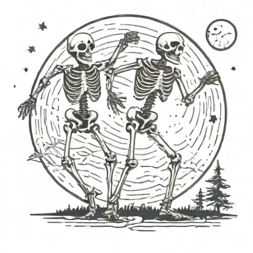 Two Dancing Skeletons Infront Of A Full Moon