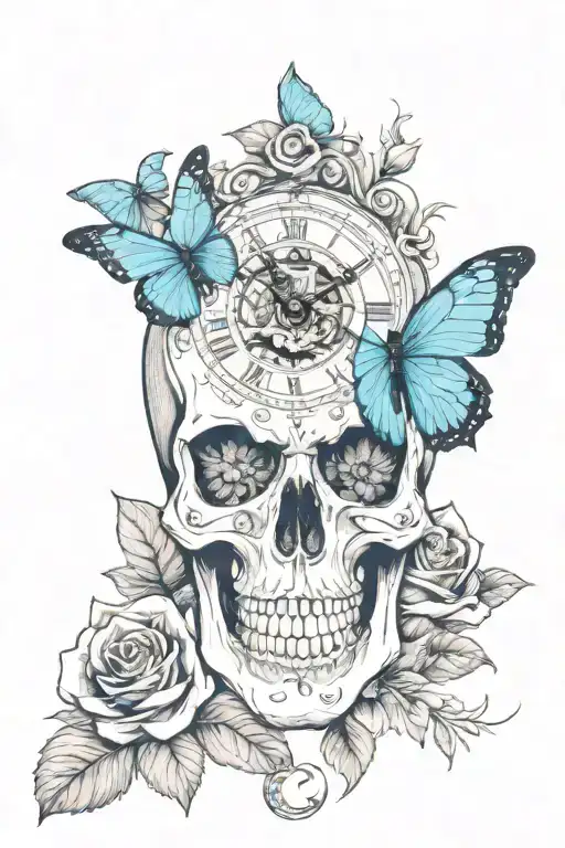 Skull Rose Blue Butterfly Latin Clock