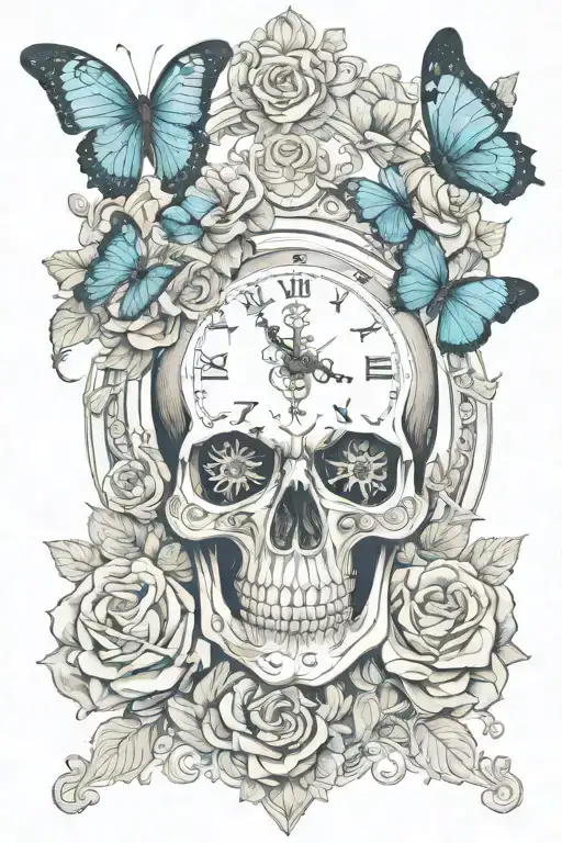 Skull Rose Blue Butterfly Latin Clock