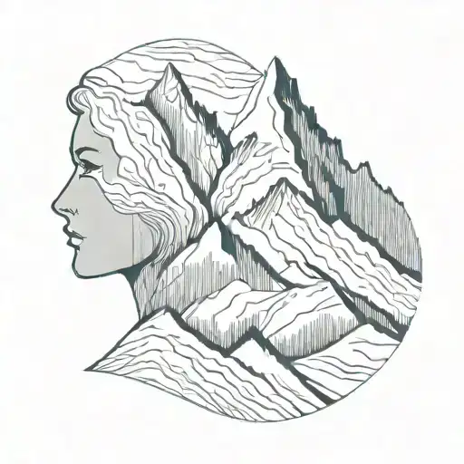 A Minimalist Design Of A Woman's Profile Blending Into The Shape Of A Mountain Range
