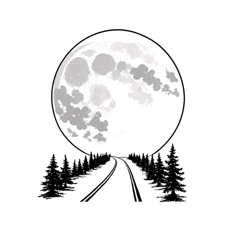 Night Sky Full Moon Winding Road Trees