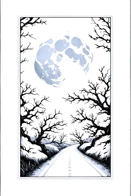 Night Sky Full Moon Winding Road Trees Branchs