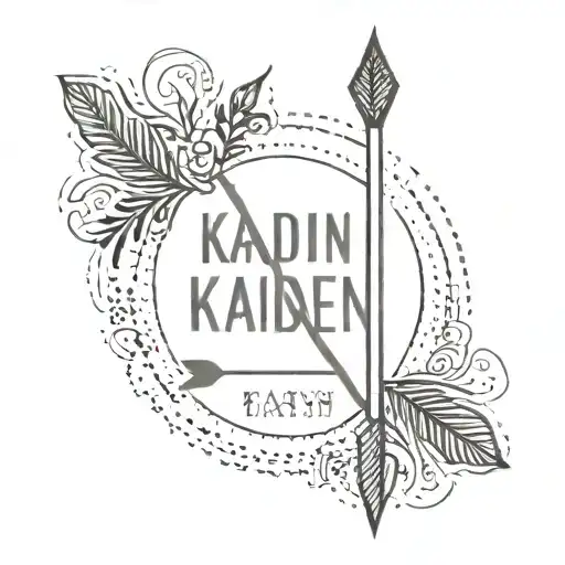 A Minimalist Tattoo Of A Single Arrow With The Word 'Kaiden' In The Middle