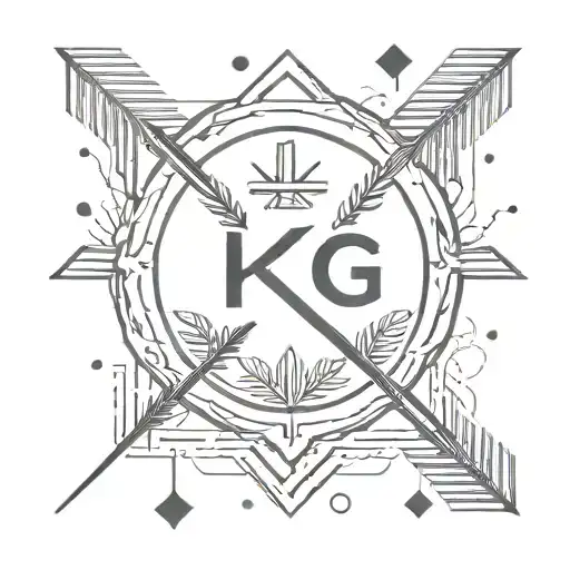 A Minimalist Tattoo Of A Single Arrow With The Initials 'Kpgm' In The Middle