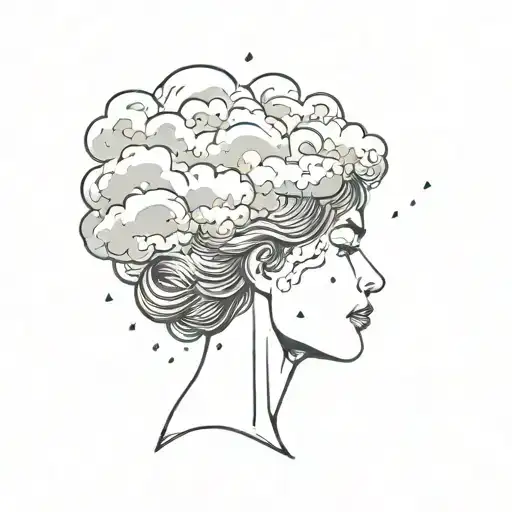 Woman Head In The Cloud Raining
