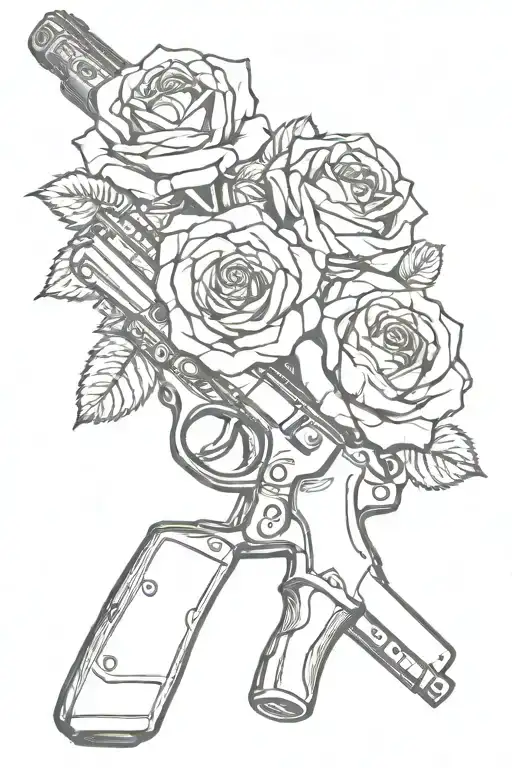 Street Style Rose And Gun Intertwined