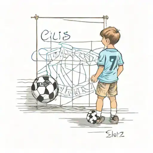 Little Boy Draws The Name Of A Football Club On The Wall