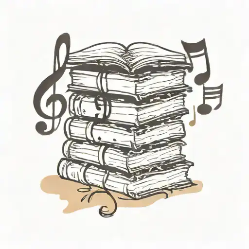 A Stack Of Books With Coffee Stains And Music Notes Intertwined