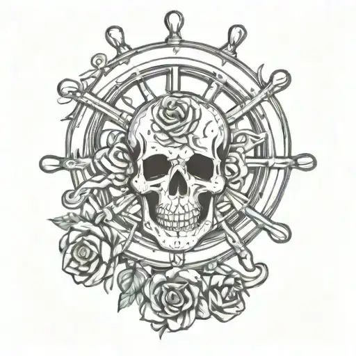 Skull Rose Ship Steering Wheel