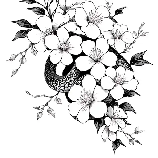 Collar Bone Tattoo Sakura Flowers And Snake
