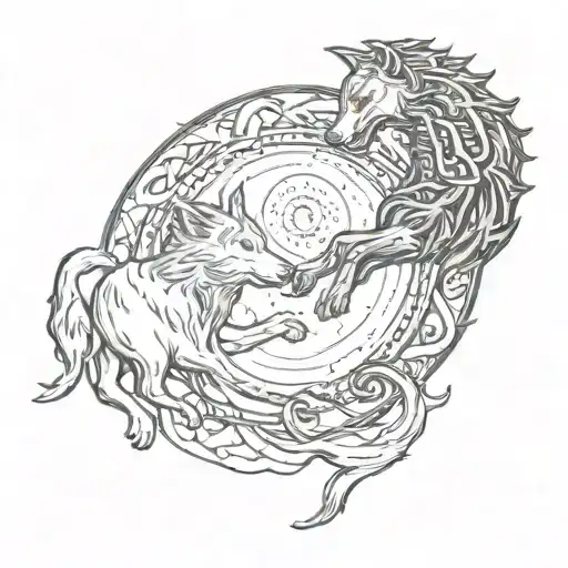 Skoll And Hati Chasing The Moon And Sun In A Circle