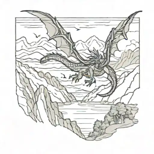 Small Dragon Flying Over Mountain And A Lake