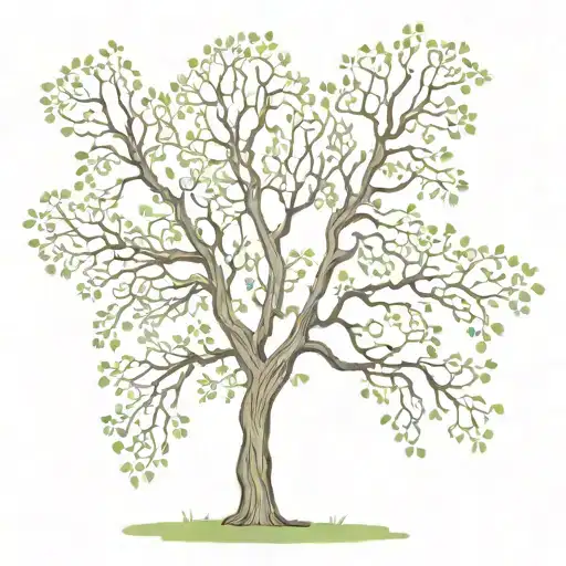 Forked Cottonwood Tree W Leaves