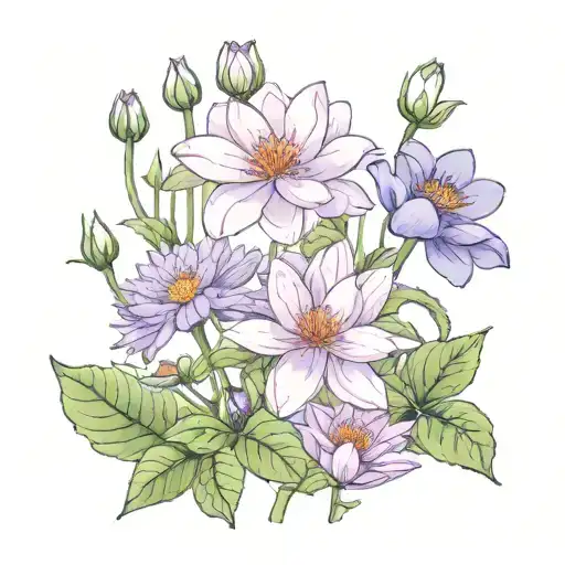 Violets Rose Water Lily Cosmos