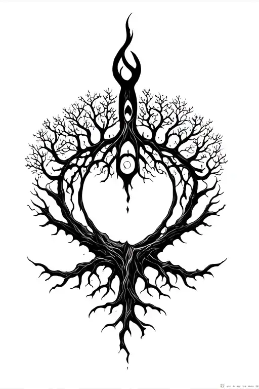 Black And White Tattoo Of Yggdrasil