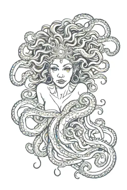 Medusa With Octopus Tentacules In The Sea