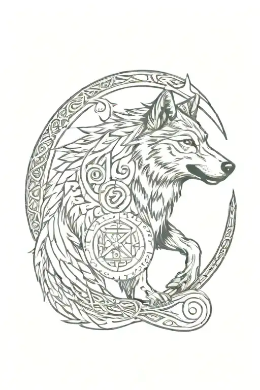 Wolf And Raven With Elder Futhark Runes Ofetoonesstzonnostotzof Wrapping