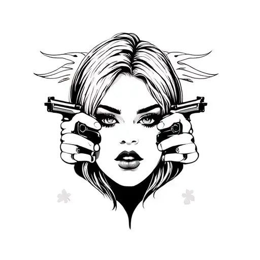 Pinup Chick With Pistols