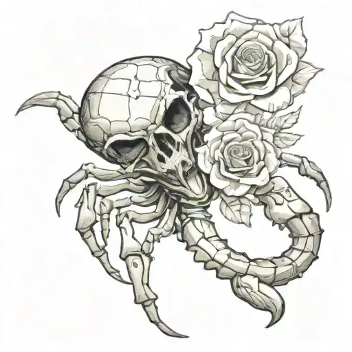 Scorpion With A Rose And Hidden Skull Face