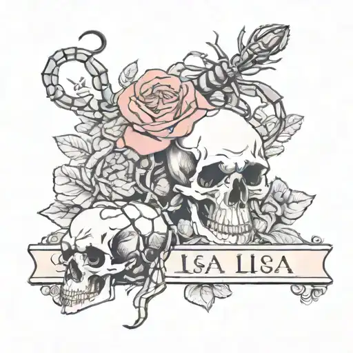 A Scorpion Next To A Rose With The Name Lisa With A Hidden Face Of A Skull In The Background