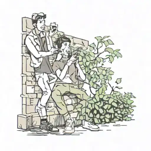 Friends Smoking By A Wall With Vines