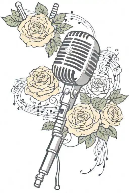 Music Notes Microphone Surrounded By Musical Roses Singing