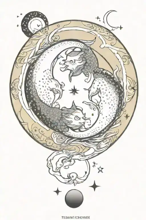 The Moon Tarot Card Featuring Pisces Yin Yang Symbol