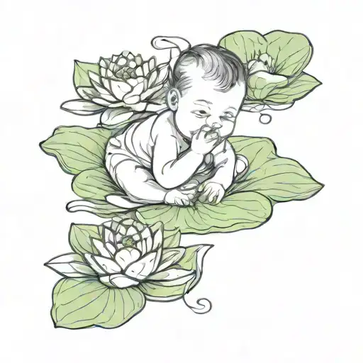 Baby On A Water Lily Intertwined