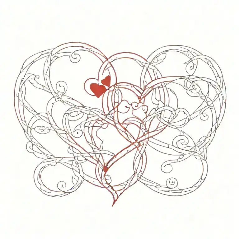 Red Three Hearts Intertwined Representing Different Aspects