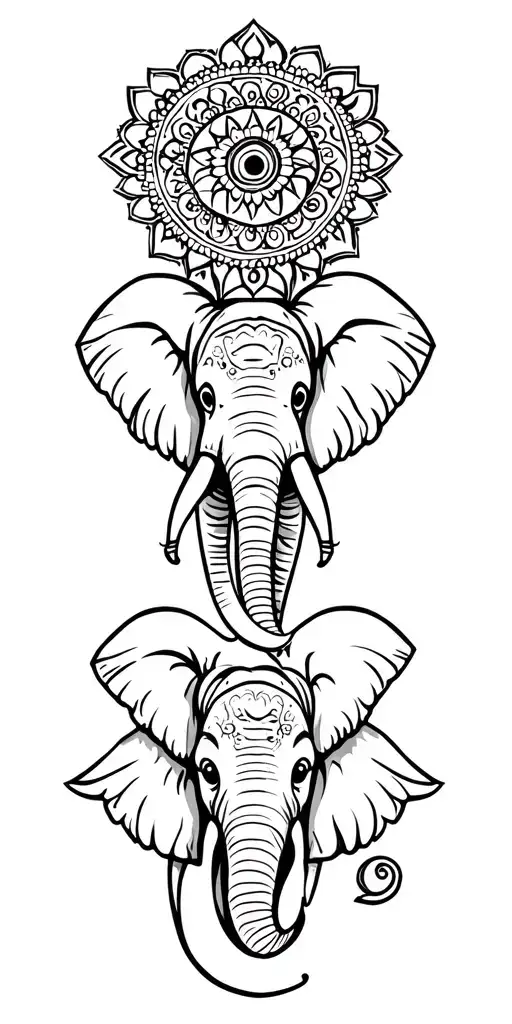 Mandala Elephant Mom Baby Elephant