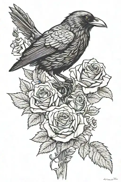 Raven Perched With Rose Single Red