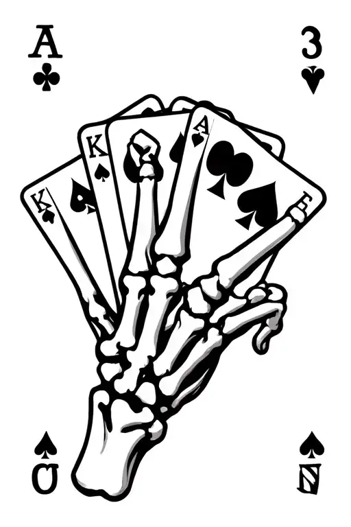 Western Ace Cards With Skeleton Hand Holding