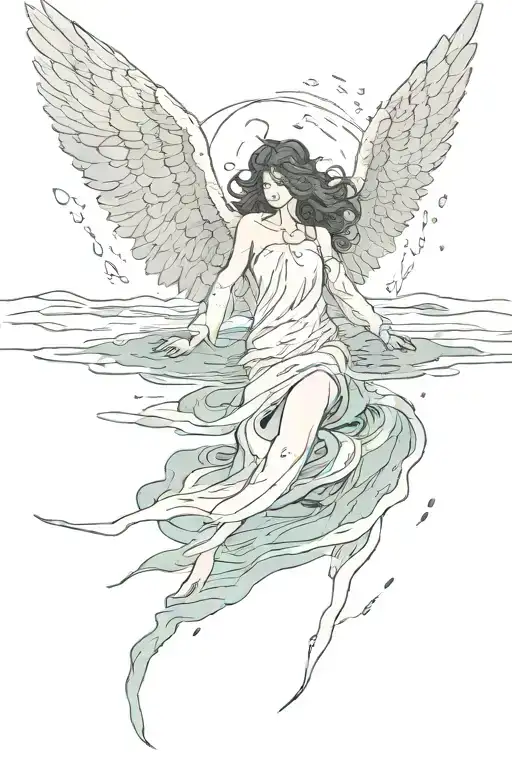 Fallen Angel Emerging From A Serene Ocean