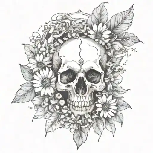 Animal Skull With Daisies Knee