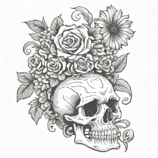 Gothic Witchy Skull And Flowers